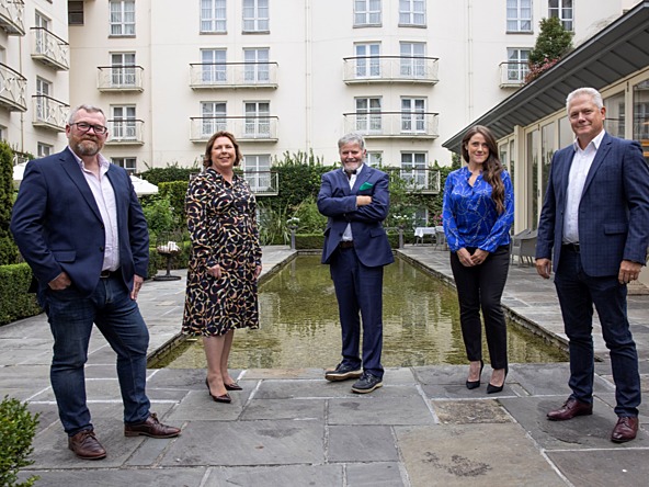 Business Post Group chief operations officer Colm O’Reilly, Red C research managing director Sinéad Mooney, Business Post Group chief executive Enda O’Coineen, iQuest & Business Post Live chief executive Sarah Murphy and Red C chief executive Richard Colw